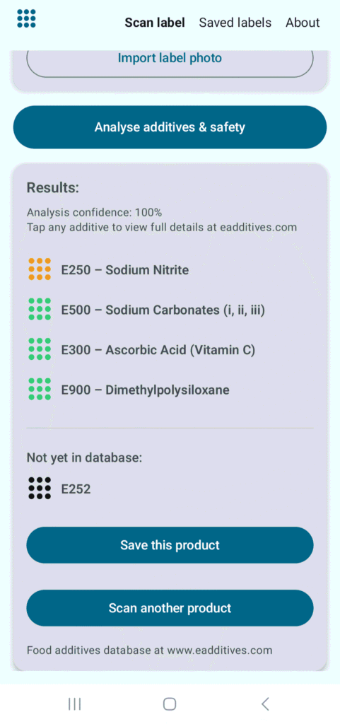 Additives extracted from food label.