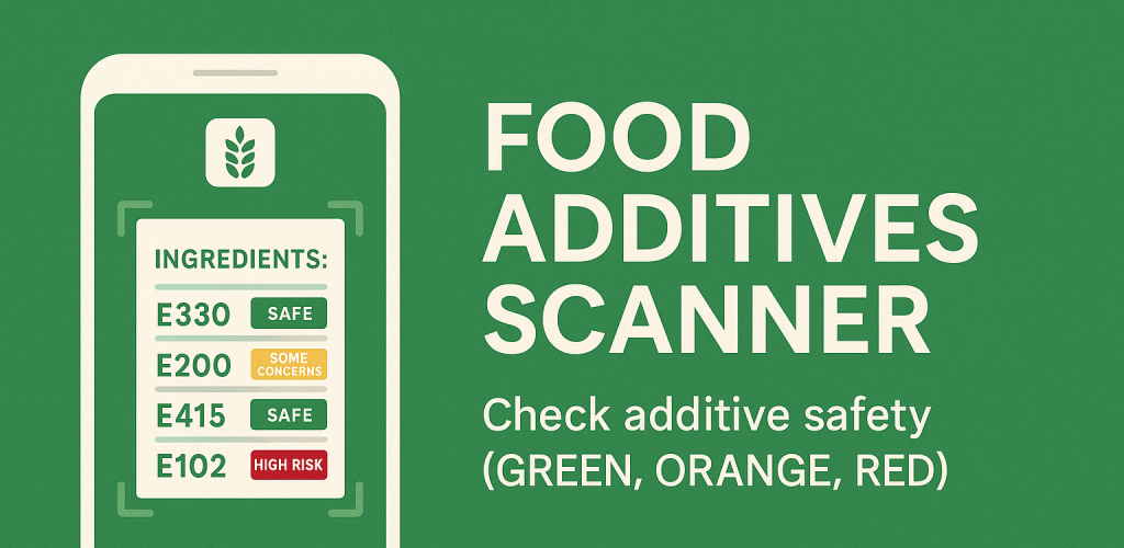Food additives scanner header. Check additive safety (green, orange, red)