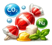 Icon for glazing agents gases and sweereners additive category.